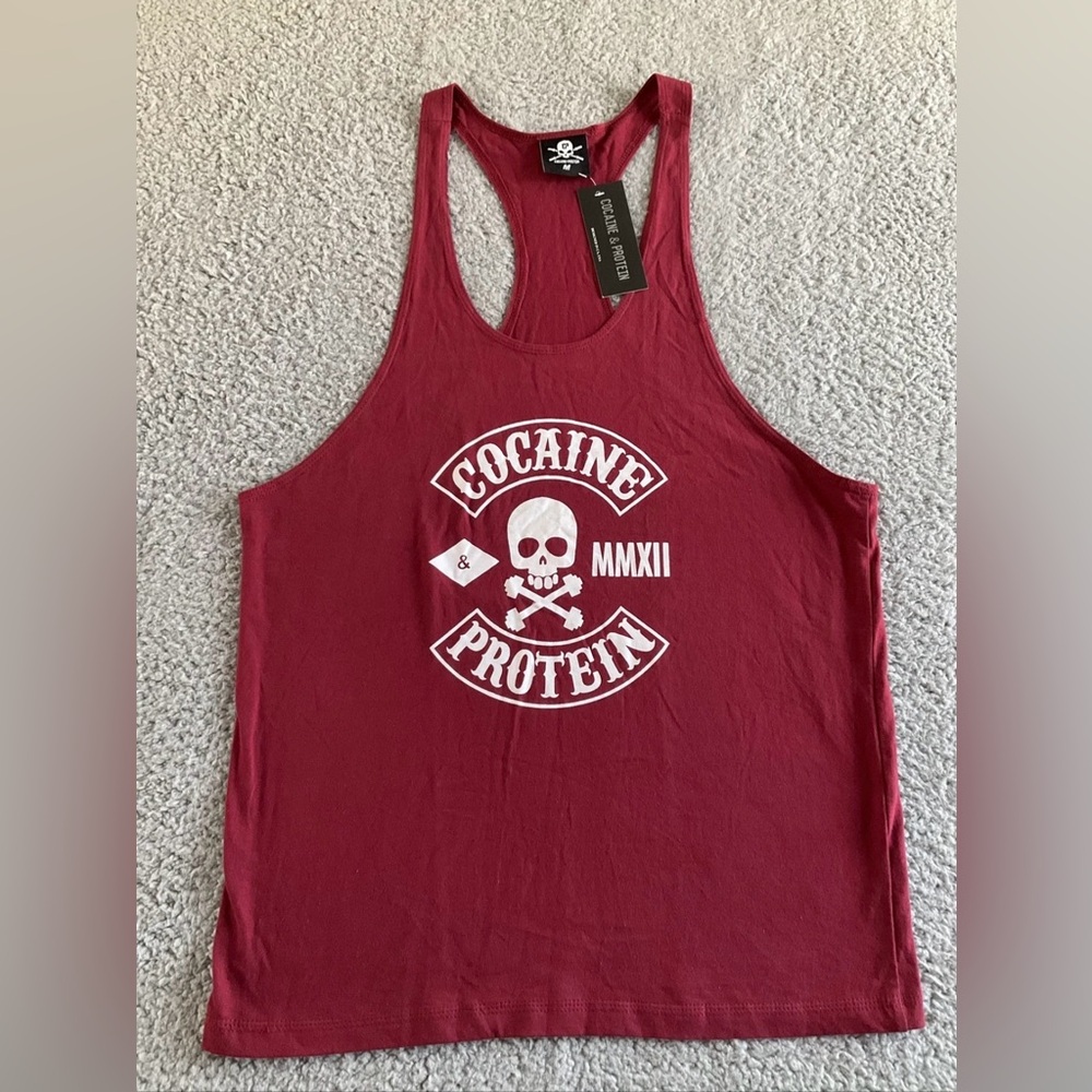 Cocaine and Protein Skull/ Weight Crossbones Gym Mens Vest Tank Top  NWT  Med